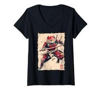 Womens Frog Samurai Warrior Katana Ukiyoe Ronin V-Neck T-Shirt