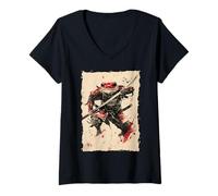 Womens Frog Samurai Warrior Katana Ukiyoe Ronin V-Neck T-Shirt