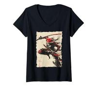 Womens Frog Samurai Warrior Katana Ukiyoe Ronin V-Neck T-Shirt