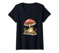 Womens Frog Sitting Under a Mushroom - Funny Cute Frog - Frog Lover V-Neck T-Shirt