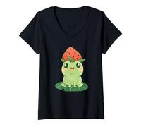 Womens Frog Strawberry Kawaii Cute Funny V-Neck T-Shirt