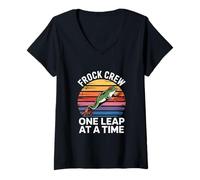 Womens Frog Track Crew Design, One Leap at A Time, Amphibian V-Neck T-Shirt