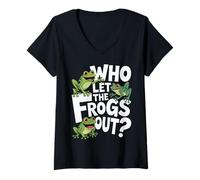 Women's Frog Who Let The Frogs Out Funny Sarcasm V-Neck T-Shirt