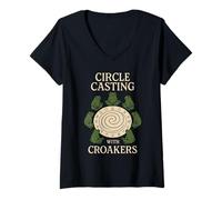 Womens Frog Witch Toad Familiar Cottagecore Witch Occult Animal V-Neck T-Shirt