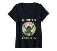 Womens Frog Witch Toad Familiar Cottagecore Witch Occult Animal V-Neck T-Shirt