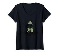 Womens Frog Wizard Tee - Cute Witchy Froggy Wiz Frogcore V-Neck T-Shirt