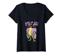 Women's Frog Woke up Sexy as Hell Again Funny V-Neck T-Shirt