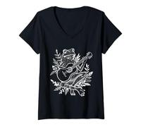 Women's Frogcore Nature Goblincore Cottagecore Guitar Frog V-Neck T-Shirt
