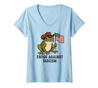 Womens Frogs Against Fascism Anti-Fascism Frog Off to Fight Fascism V-Neck T-Shirt