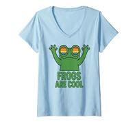 Womens Frogs Are Cool Retro Aesthetic Funny Frog Rainbow Glasses V-Neck T-Shirt