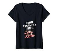 Womens From Assembly Lines To Lazy Lines Labor Day V-Neck T-Shirt