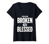 Womens from Broken to Bless Inspirational Christian Faith V-Neck T-Shirt