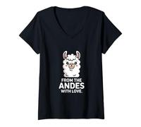 Womens from The Andes with Love Llama V-Neck T-Shirt