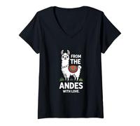 Womens from The Andes with Love Llama V-Neck T-Shirt