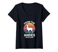 Womens from The Andes with Love Llama V-Neck T-Shirt
