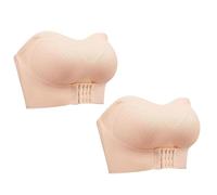 Women's Front Closure Strapless Bra - Non-Slip Push Up Bralette, Wireless Comfort Bra for Large Bust, Seamless T-Shirt Bra with Side Support & Silicone Grip，2PC-Pink，XXL