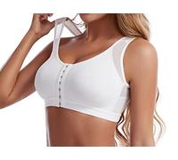 Women'S Front Closure Wireless Back Support Posture Full Coverage Bra,X-Strap Fix Body Shaper Posture Bra Corrector (White L)