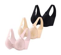 Women's Front Closure Yoga Bra Set with Lace Trim Seamless Adjustable Support for Sleep Movement Comfort 3PCS