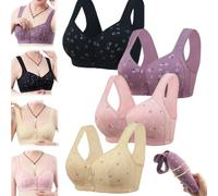 Women's Front Fastening Bras 4 Pack Bras Plus Size Front Buckle Open Bras Ladies Push Up Full Coverage Bras for The Elderly High Impact Sports Bras for Large Breasts Support Wire-Free Bra (4PCS,52)