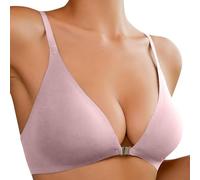 Women's Front Fastening Bras Seamless Low Cut V Neck Padded Bralette Sexy Wireless Push Up Everyday Bra Plain Soft Comfy Non Wired Dress Bras Ladies Adjustable Shoulder Strap Breathable Sleepbras (M)