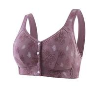 Women's Front Fastening Full Figure Bras Plus Size Non Wired Soft Comfort Underwear High Impact Support Brassiere Push Up Front Button Wireless Breathable Bra for Everyday Wear Big Prime Deals Purple