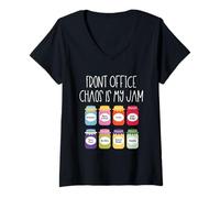 Womens Front Office Chaos is My Jam School Secretary & Office Staff V-Neck T-Shirt