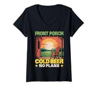 Women's Front Porch Cold Beer No Plans Backroad Relaxed V-Neck T-Shirt