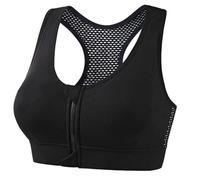 Women's Front Zip Post Surgery Sports Bras with Removable Pads Running Yoga Workout Tank Top Sports Bra Full Coverage Push Up Yoga Gym Crop Top Bralette Black