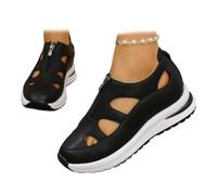 Women's Front Zipper Soft Bottom Wedge Sandals, Bomre Shoes, Aveta Orthopedic Sandals Hollow-Out Fisherman Sandal Stylish Leather Hollow Sandal (Black,38EU)