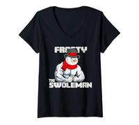 Womens Frosty The Swoleman - Funny Muscular Snowman Christmas Gym V-Neck T-Shirt