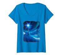 Women's Frozen Elsa's Magical Light V-Neck T-Shirt, Sapphire Blue, Medium