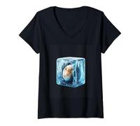 Women's Frozen Planet Enclosed in Ice Cube Space V-Neck T-Shirt