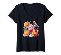 Womens Fruit Cocktail Glass with Ice and Fresh Fruits V-Neck T-Shirt