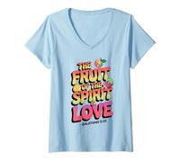Womens Fruit of the Spirit Is Love Christian Bible Verse Retro 90s V-Neck T-Shirt