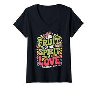 Womens Fruit of the Spirit Is Love Galatians 5:22 Retro Bible Verse V-Neck T-Shirt