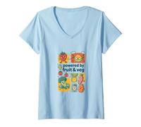 Womens Fruit Veg Powered Vegan Kids Cute Kawaii Design V-Neck T-Shirt