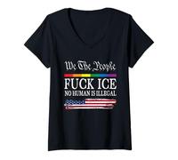 Womens Fuck Ice No Human is Illegal Protest Immigration Activist V-Neck T-Shirt