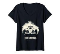 Women's Fuel Guts Glory Car Race Indianapolis Spirit V-Neck T-Shirt