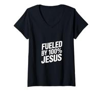 Womens Fueled by 100% Jesus Christian Faith V-Neck T-Shirt