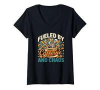 Women's Fueled by Caffeine and Chaos Completes the Tired mom Vibe V-Neck T-Shirt