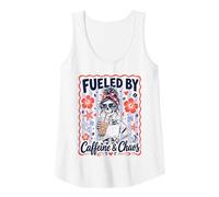 Womens Fueled by Caffeine and Chaos Summer Mom Skull Tank Top