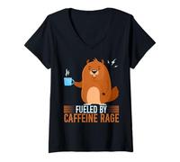 Womens Fueled by Caffeine and Rage - Capybara Espresso Humor V-Neck T-Shirt