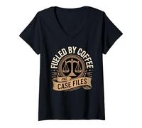 Women's Fueled By Coffee and Case Files Lawyer Life Law V-Neck T-Shirt