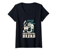 Womens Fueled by Coffee & Existential Dread Vintage Cartoon Reaper V-Neck T-Shirt