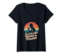 Womens Fueled by Coffee, Welded by Passion Design V-Neck T-Shirt