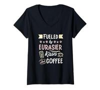 Womens Fueled by Eurasier Kisses and Coffee Funny Dog Mom V-Neck T-Shirt