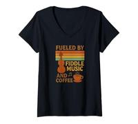 Womens Fueled by Fiddle Music and Coffee Bluegrass & Coffee Lover V-Neck T-Shirt
