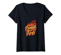 Womens Fueled by Fire Design Intense Passion Flames V-Neck T-Shirt