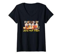 Womens Fueled by Jesus and Coffee Fall Vibes V-Neck T-Shirt