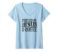 Womens Fueled by Jesus and Coffee V-Neck T-Shirt